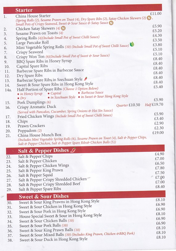 China House Menu Bow Street 
