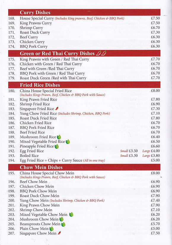 China House Menu Bow Street 