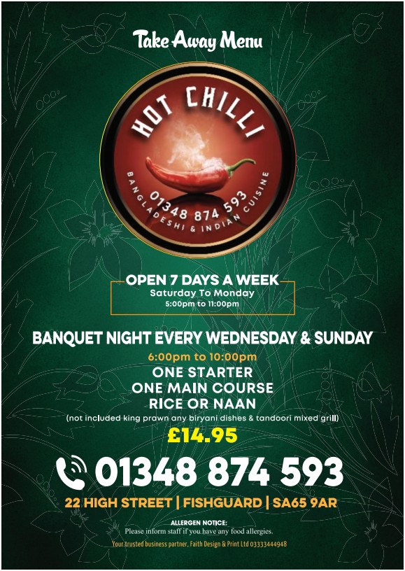 Menu of Hot Chilli Fishguard first page